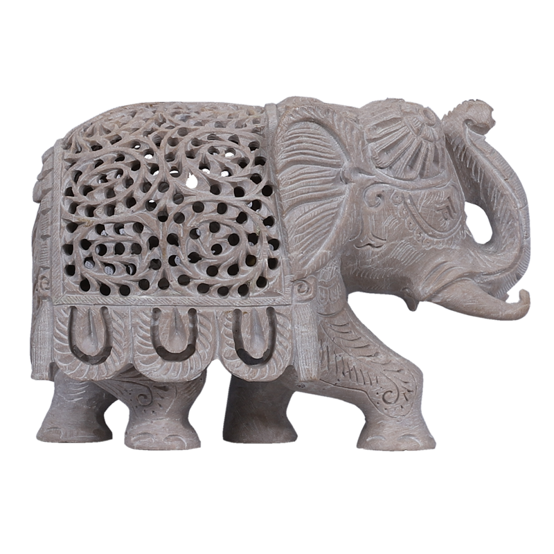 Intricate Stone Elephant with Jaali Work