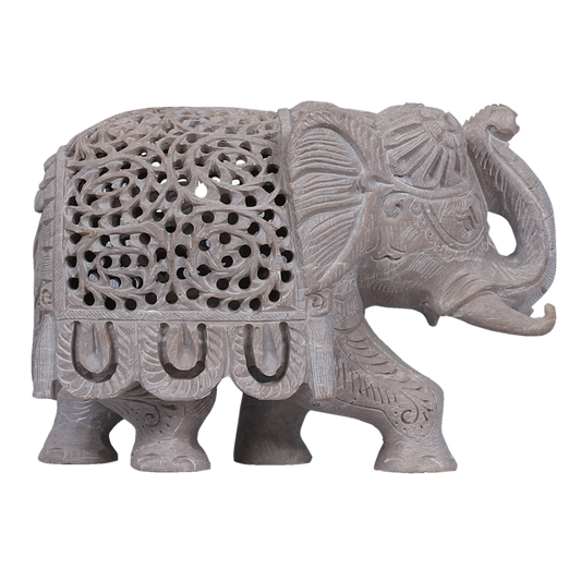 Intricate Stone Elephant with Jaali Work