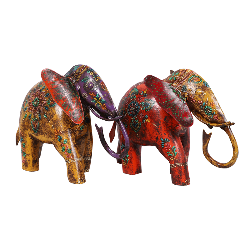 Beautiful Wood and Metal Round Trunk Elephant