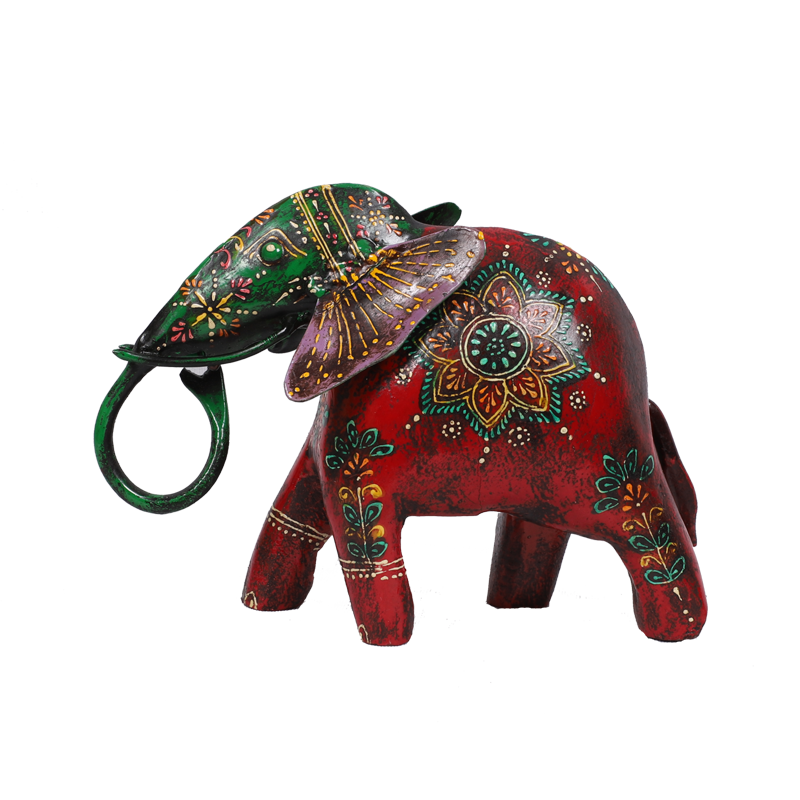 Painted Wooden Elephant with Metal Mask