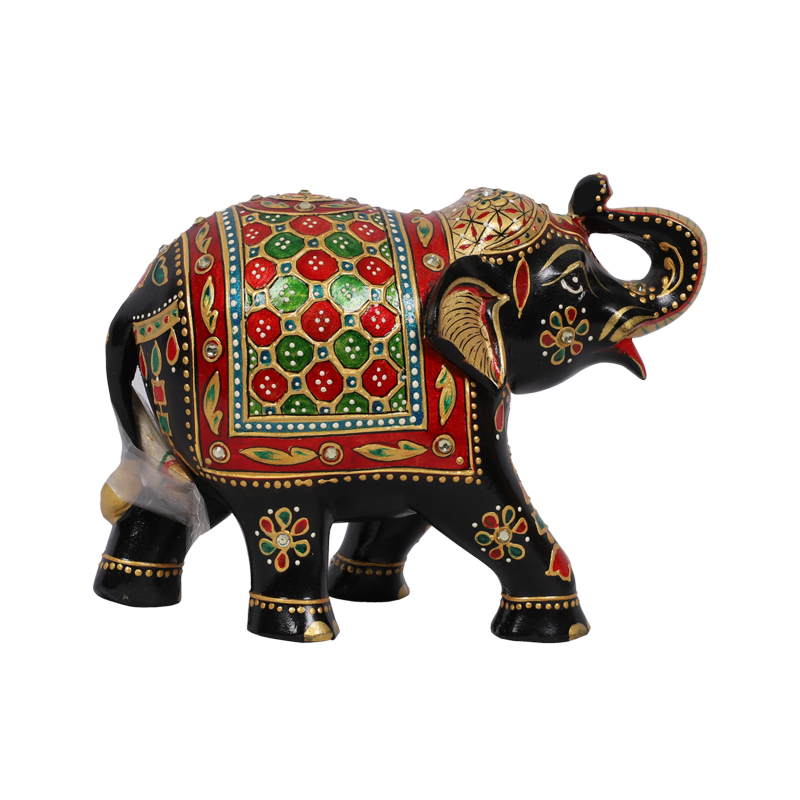 Stone-Inlaid Painted Wooden Elephant