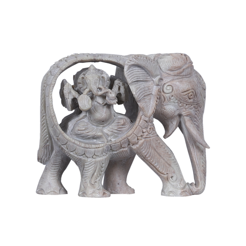 Divine Stone Elephant with Ganesha